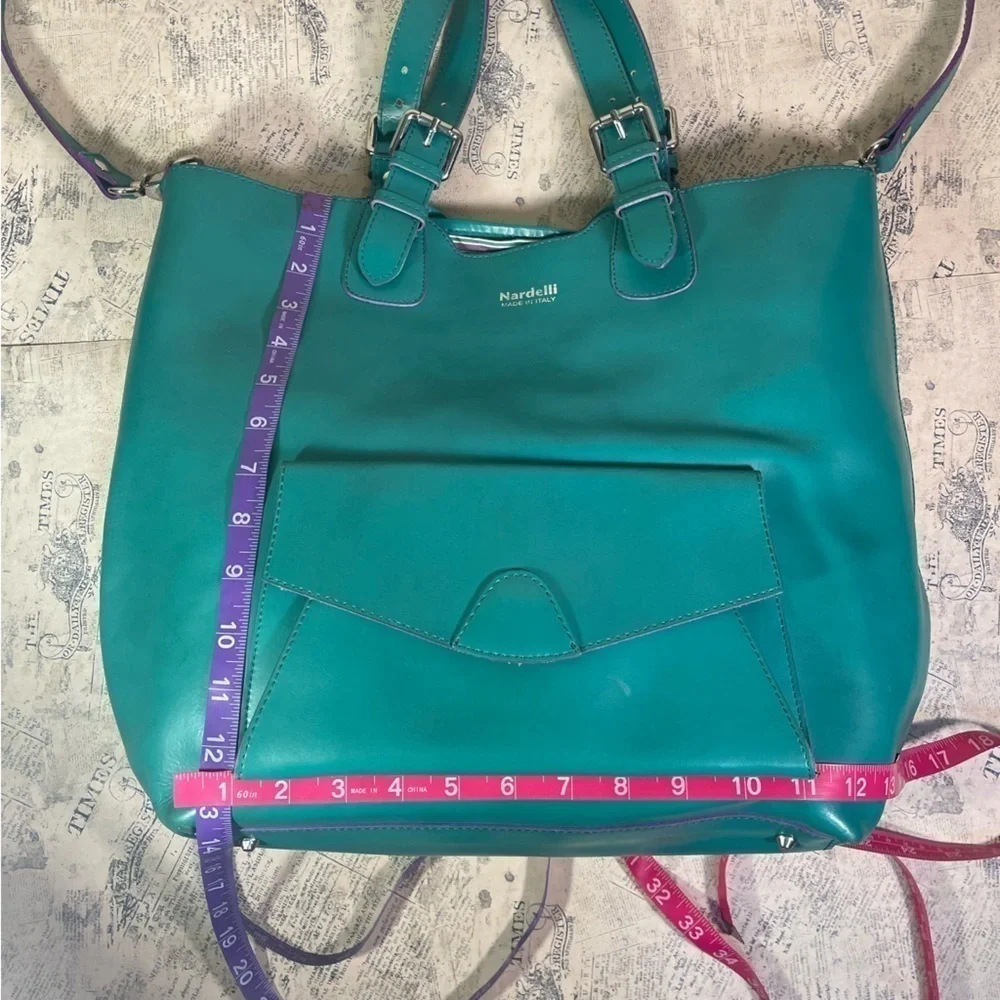 Nardelli Made in Italy Green Leather Large Tote Shoulder Work Bag